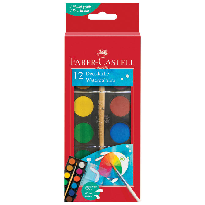 Vodna barva fi 24mm 12barv plus čopič faber castell 125011 blister