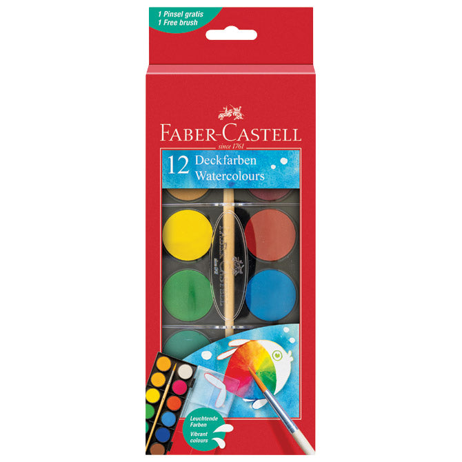 Vodna barva fi 30mm 12barv plus čopič faber castell 125012 blister