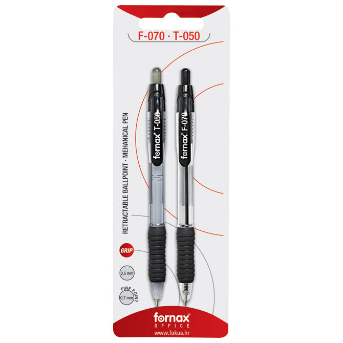 SET OLOVKA KEMIJSKA F-070 GRIP PLUS OLOVKA TEHNIČKA T-050 FORNAX SORTIRANO BLISTER!!