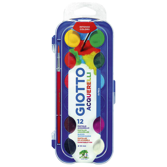Akvarel fi 30mm 12 barv plus čopič giotto fila 3512 pretisni omot