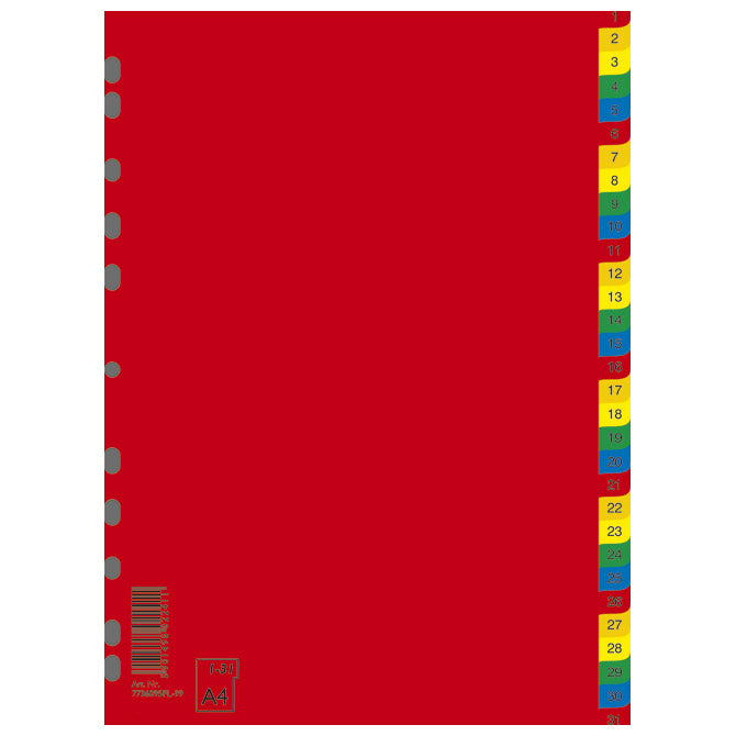 Pregrada plastična a4 brojevi 1-31 kolor donau 7736095pl-99