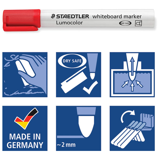 MARKER ZA BIJELU PLOČU 2MM RECIKLIRANI LUMOCOLOR STAEDTLER 351-2 CRVENI