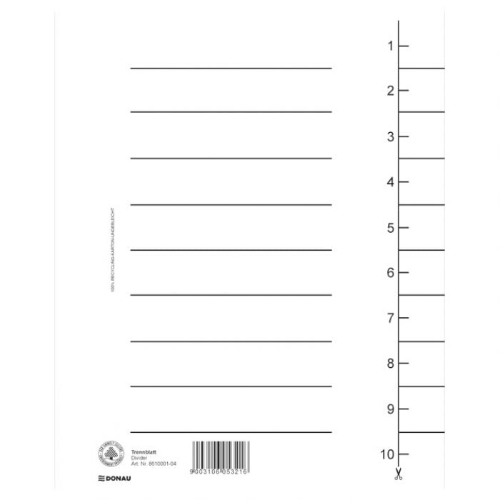 PREGRADA KARTONSKA A4 250G DONAU 8610001-09 BIJELA
