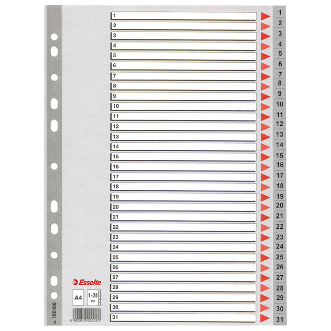 Pregrada plastična a4 brojevi 1-31 esselte 100108 siva