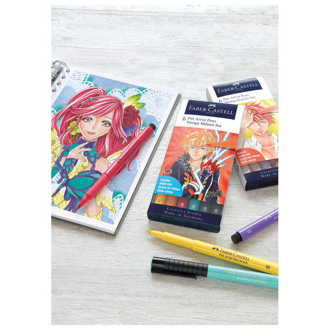 FLOMASTER PITT ARTIST  6BOJA MANGA SHONEN FABER CASTELL 167157 BLISTER