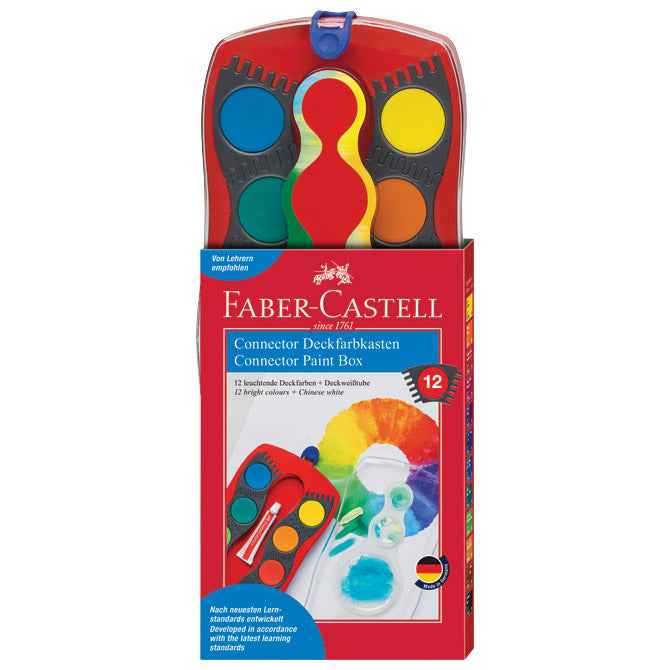 Vodna barva fi 24mm 12 barv plus bela tempera konektor faber castell 125030 rdeča škatla