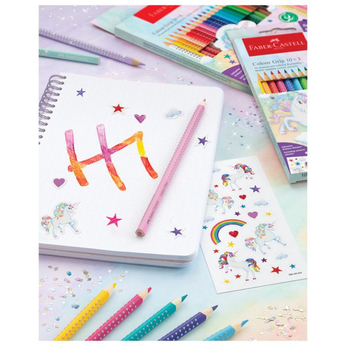 BOJE DRVENE  10BOJA GRIP 2001 PLUS 3BOJE DRVENE SPARKLE PASTEL UNICORN FABER CASTELL 201542 BLISTER