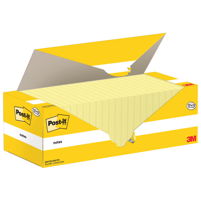Blok samolepljiv 76x76mm 100L Post-it 3M.654 rumen 12+12 gratis