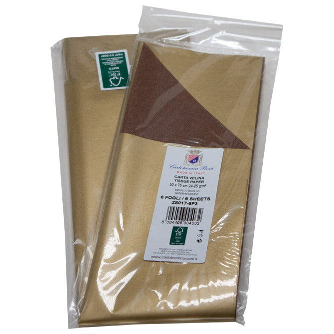 OKRASNI PAPIR TISSUE 50X75CM PK6 CARTOTECNICA ROSSI Z8017 METALIK ZLATO-RJAV BLISTER.