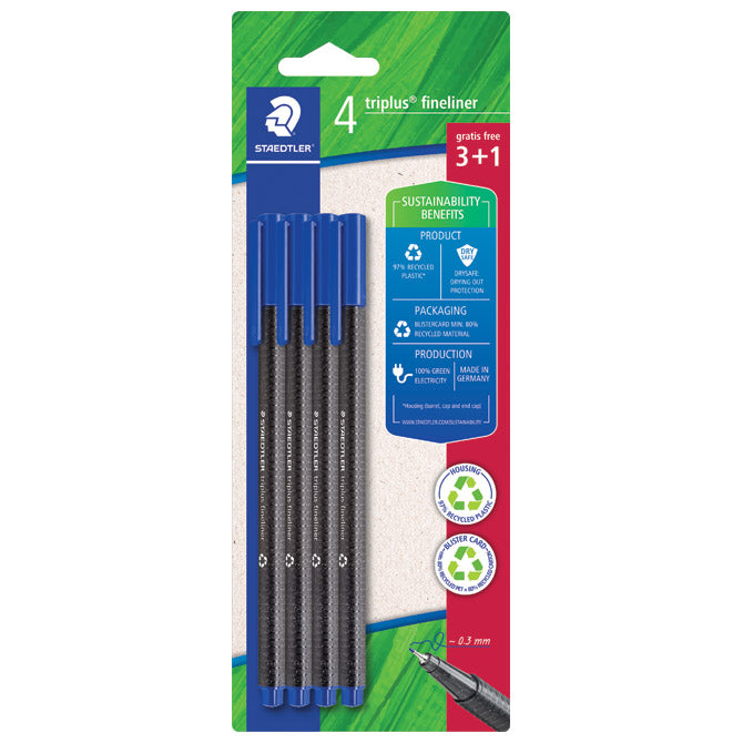 FLOMASTER FINELINER 0,3MM PK3 PLUS 1 GRATIS RECIKLIRANI TRIPLUS STAEDTLER 334 R-3BK4 MODRA