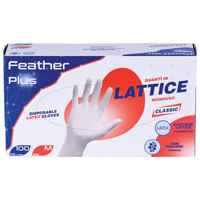 PRIBOR ZA ČIŠĆENJE-RUKAVICE LATEX-S PUDEROM FEATHER PK100 BIJELE M