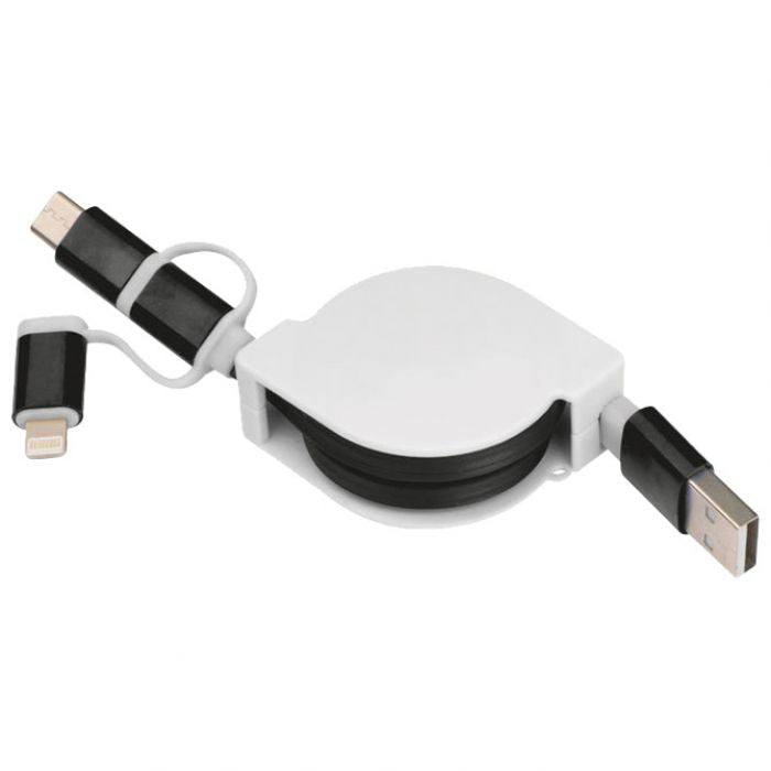KABEL ZA PUNJENJE UVLAČNI USB SA 3 KONEKTORA MACMA 2165203 CRNI