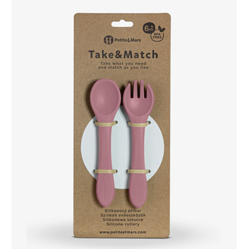 PETITE&MARS Silikonska žlica i vilica 6 m+ Take&Match, Dusty Rose