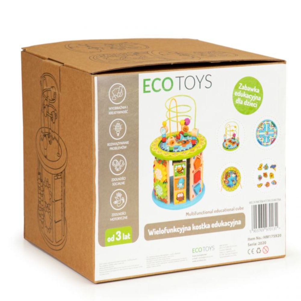Ecotoys Drveni edukativni valjak s igrama 3 god+