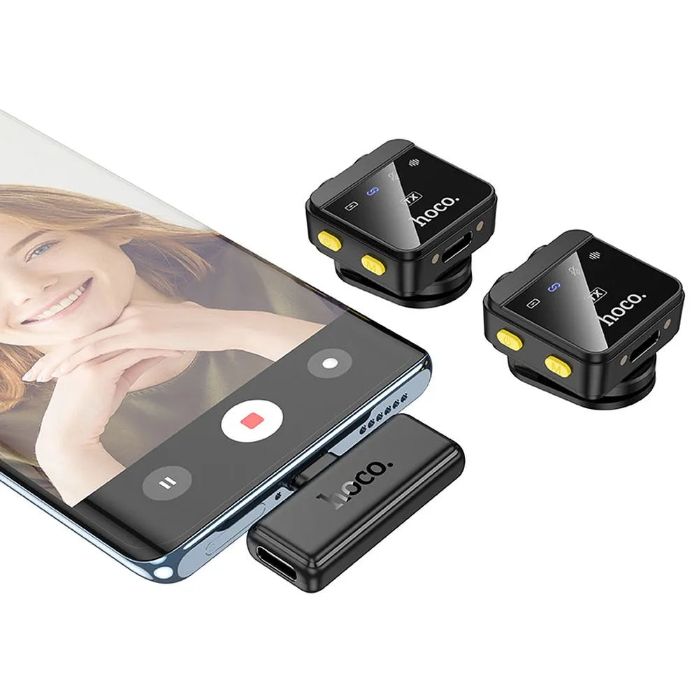 HOCO bežični lavalier mikrofon Lightning/Type-C Dual (pakiranje od 2 komada) L17 crni