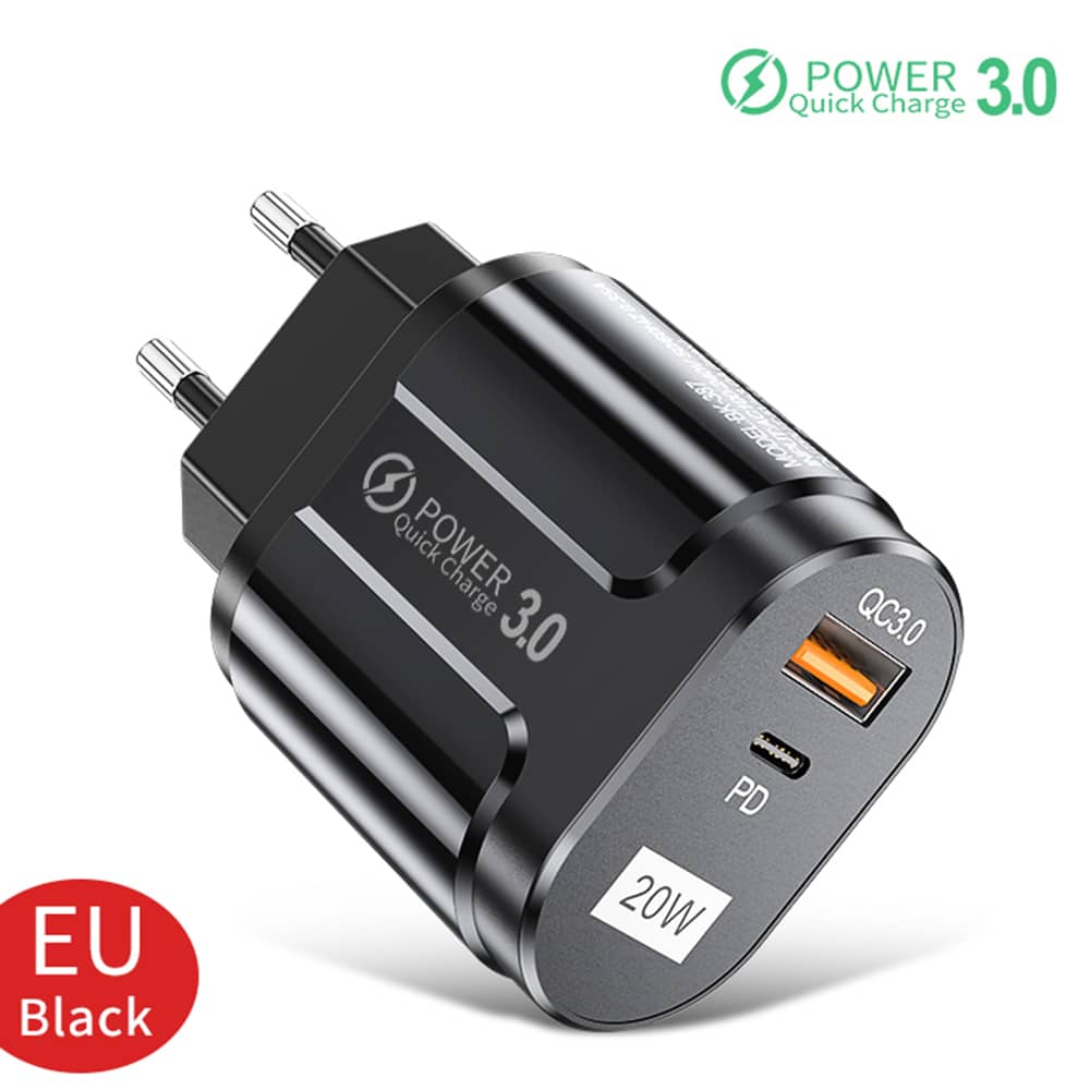 Techsuit - Zidni punjač Premium (CHPD038) - USB-A, QC 3.0, USB-C, 20 W - crni