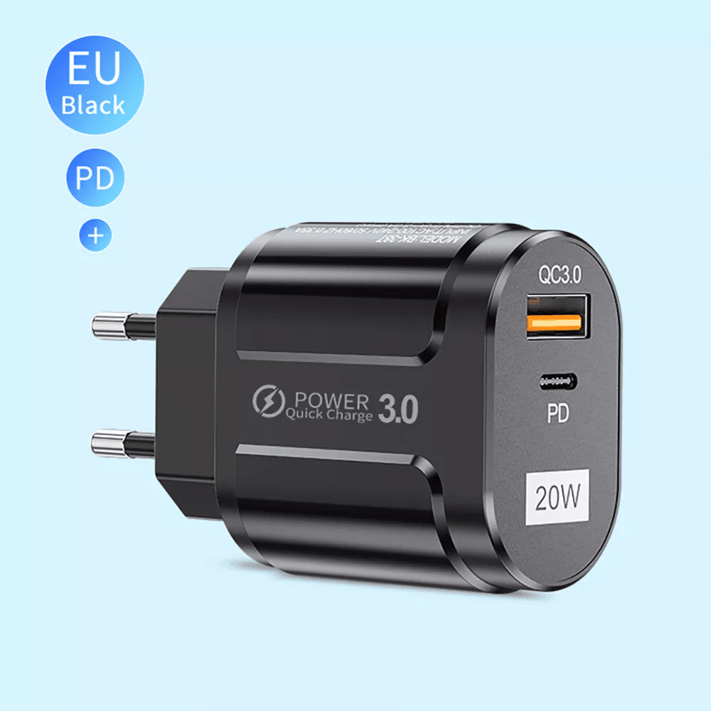 Techsuit - Zidni punjač Premium (CHPD038) - USB-A, QC 3.0, USB-C, 20 W - crni