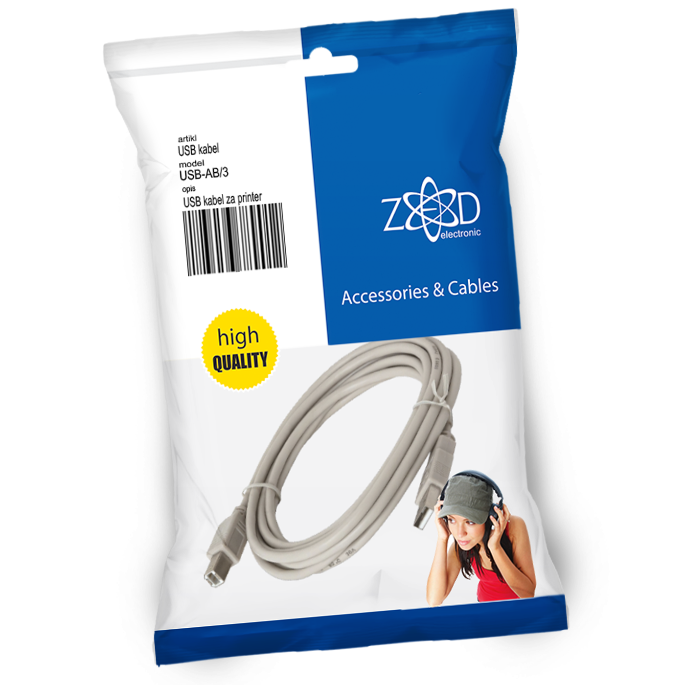ZED electronic USB kabel za printer, dužina 3.0 metra - USB-AB/3