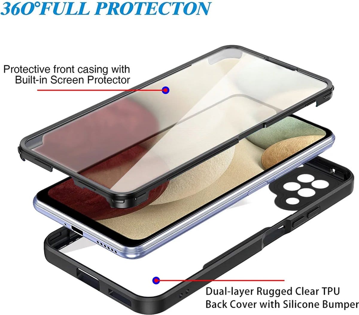 Techsuit – ColorVerse 360 Series obostrana zaštitna maska za Samsung Galaxy A12 – crna