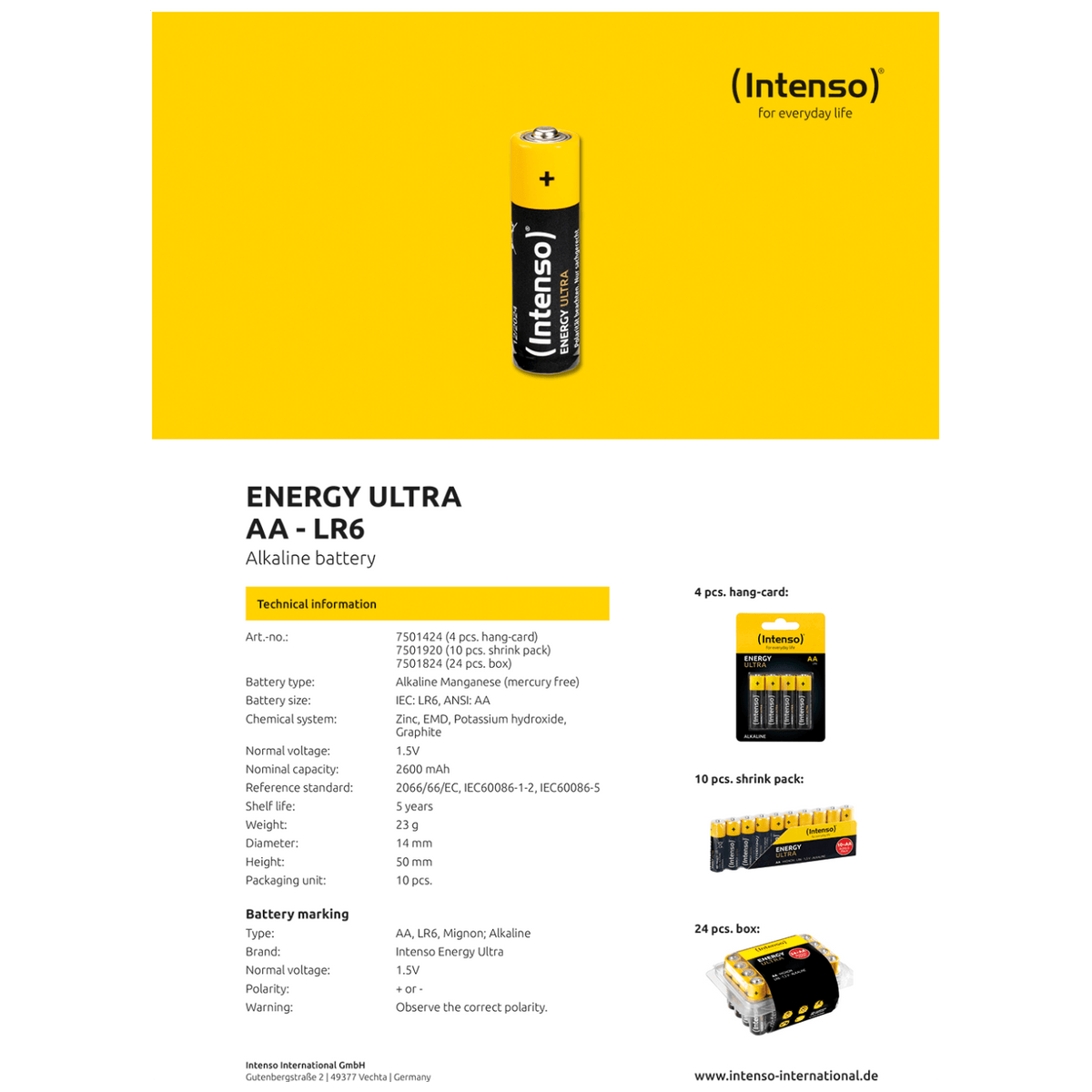 (Intenso) Baterija alkalna, AA LR6/10, 1,5 V, blister 10 kom