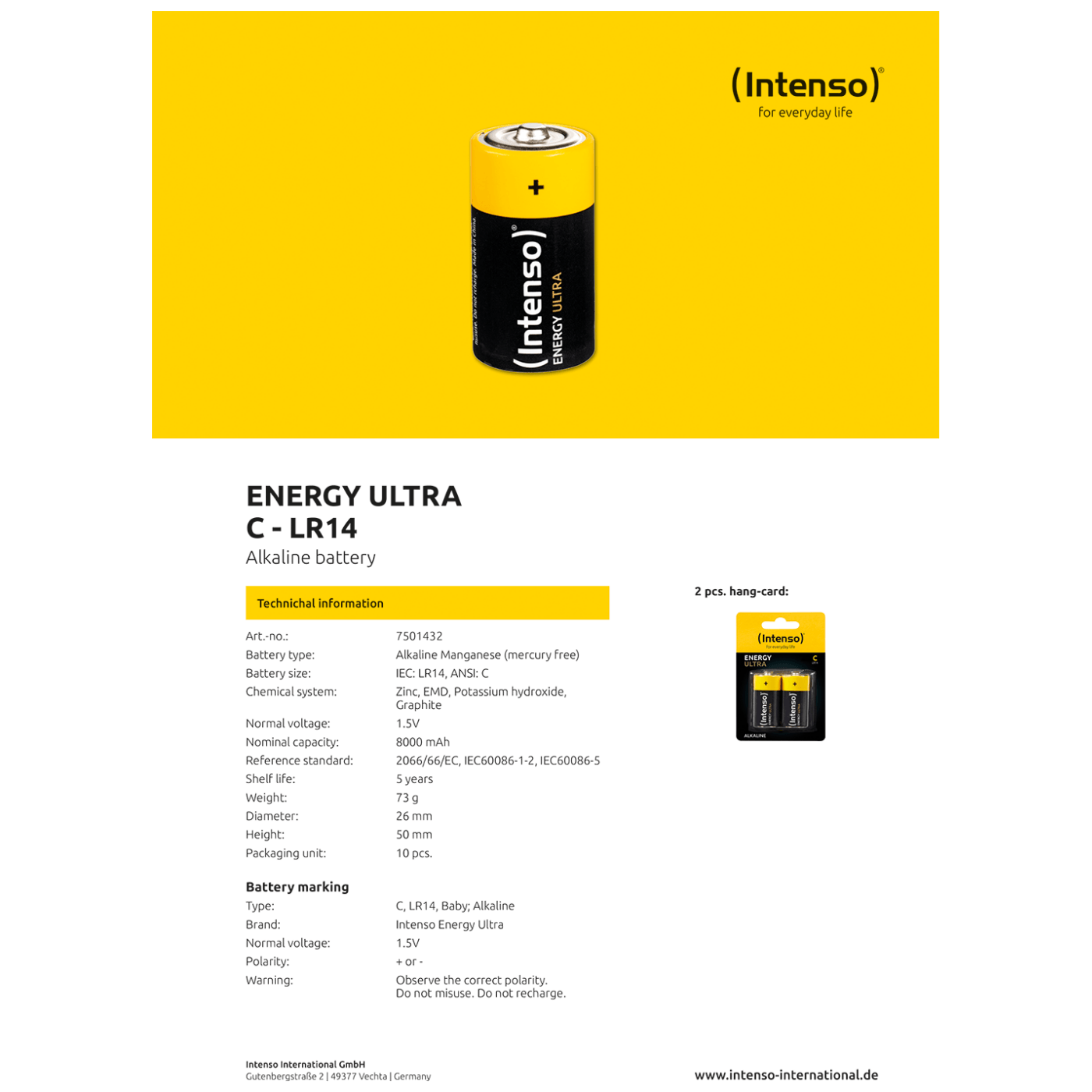 (Intenso) Baterija alkalna, LR14 / C, 1,5 V, blister 2 kom