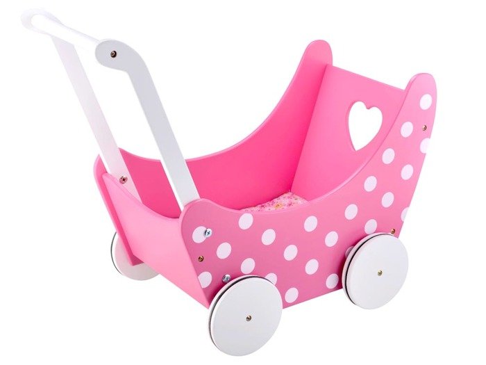 Drvena kolica za lutke roza