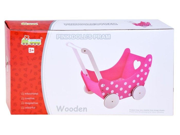 Drvena kolica za lutke roza