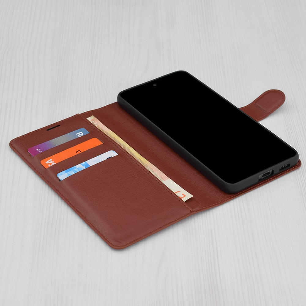 Techsuit Leather Folio preklopna maska za Motorola Edge 50 Pro – smeđa