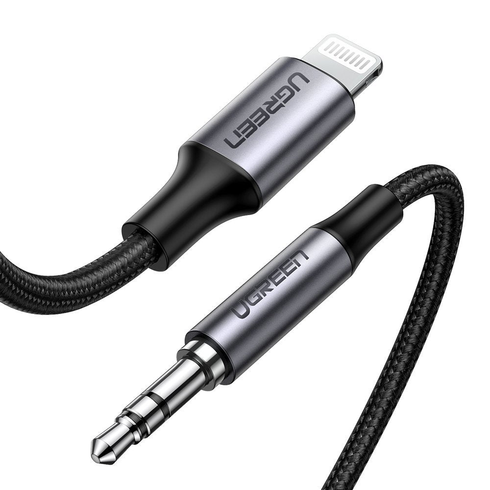 Ugreen - Audio kabel s aluminijskim omotačem (70509) - Lightning to Jack 3,5 mm, MFi certificiran, 1 m - crni