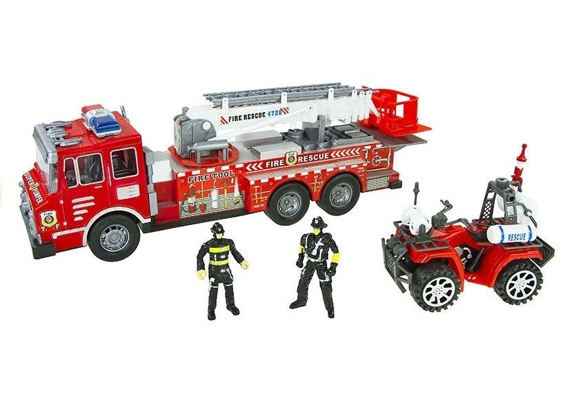 Duży Zestaw Straż Pożarna Wóz Strażacki Figurki Quad Kask Dla Dziecka