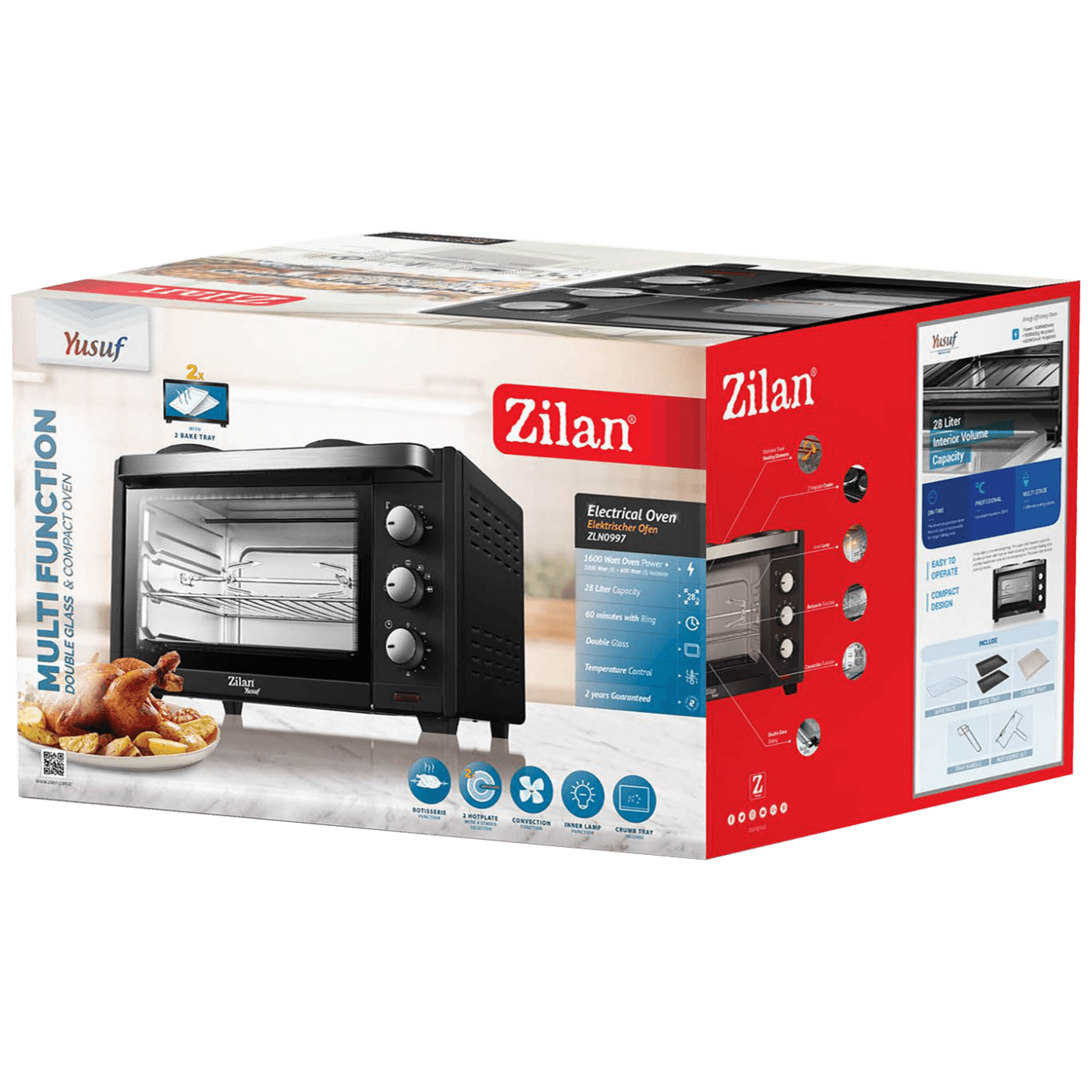 Zilan Mini pećnica sa grilom + ventilator, 28 l, 3200 W, crna - ZLN0997