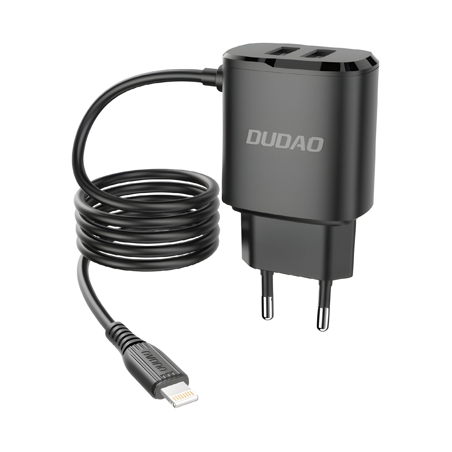 Dudao punjač 2x USB s ugrađenim USB kabelom Lightning 12W crni (A2ProT) - Crna KP14090