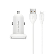 Borofone autonabijač s kabelom - 2x USB s 2,4A kabelom Lightning - Bijela KP27926