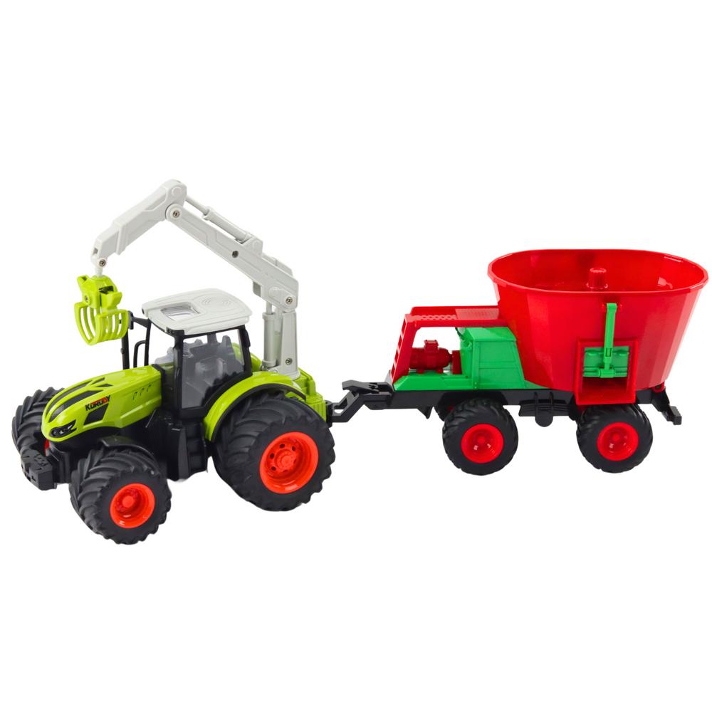 Traktor na daljinsko upravljanje s sijačicom - zeleno/crveni