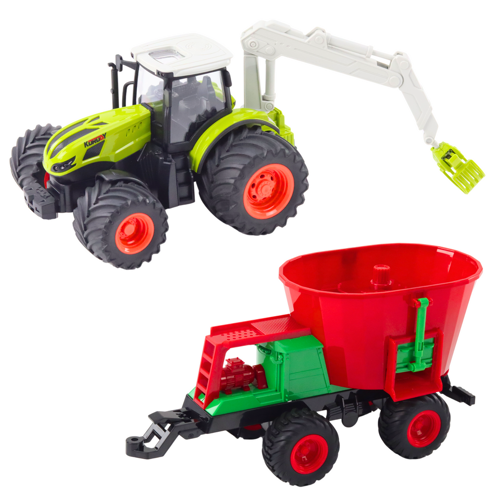 Traktor na daljinsko upravljanje s sijačicom - zeleno/crveni
