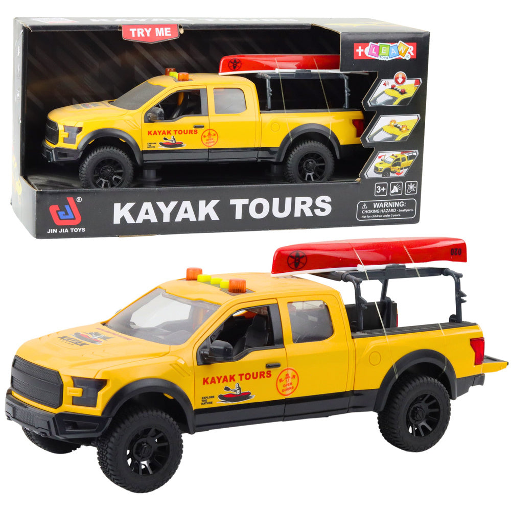 Auto za igru Pickup sa kajakom u transportu 1:12 - žuti