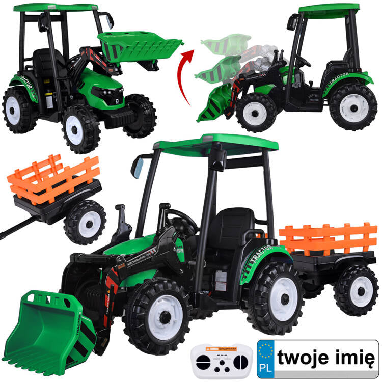 Traktor bager AKU s prikolicom zeleni