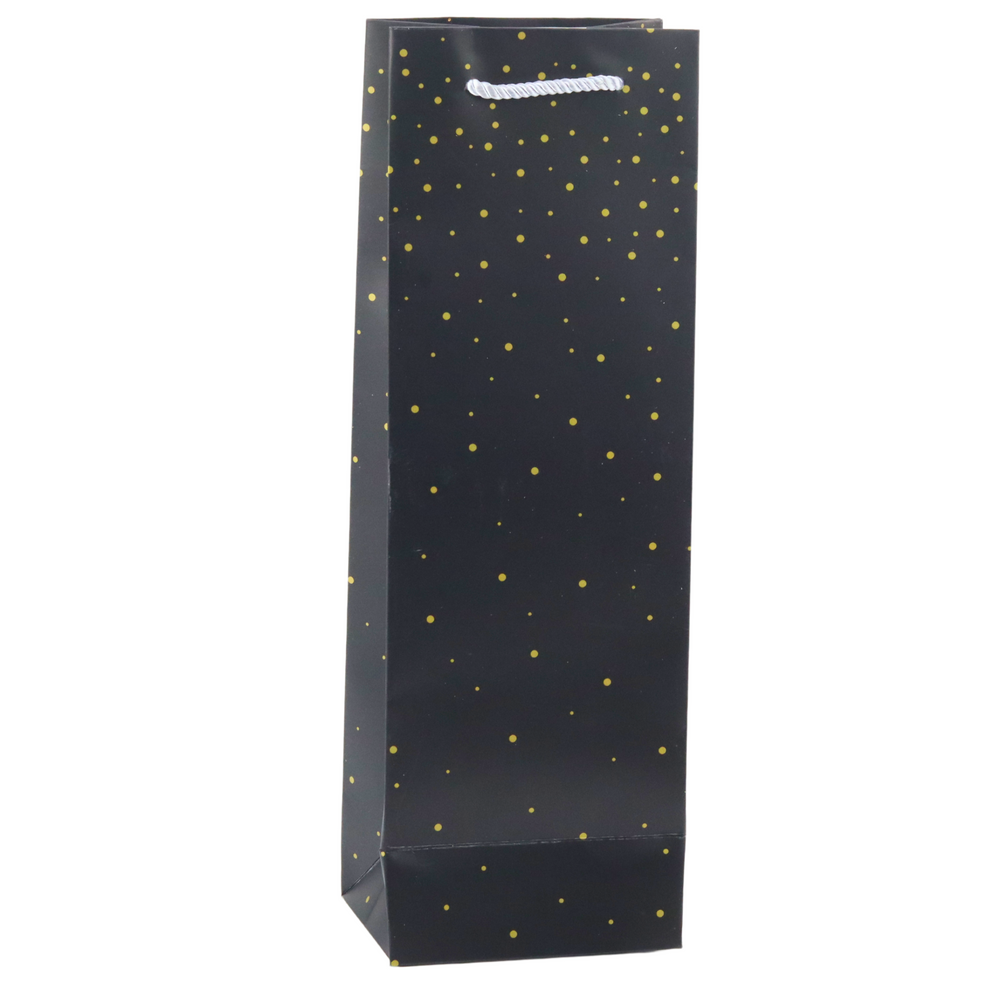 Wine Bottle Paper Gift Bag Gold Dots 35 x 12 x 9 cm