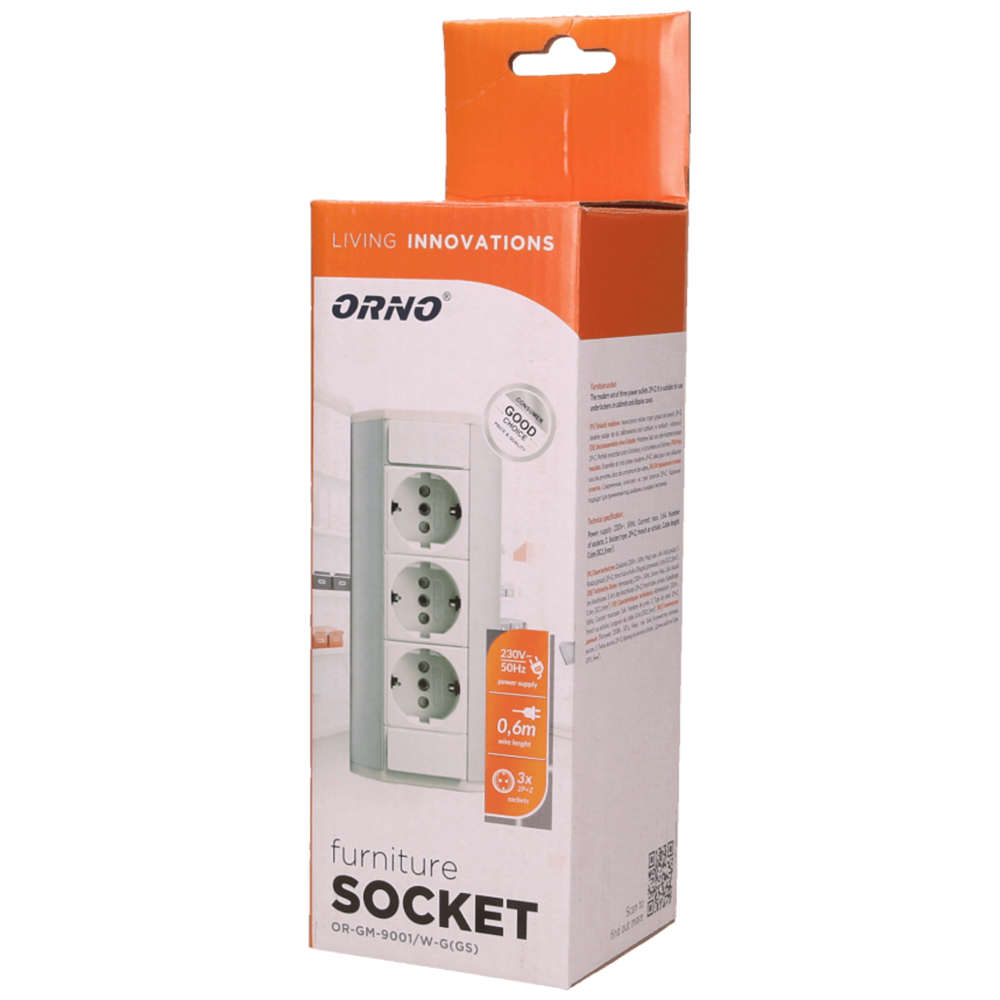 Orno Produžni kabel sa 3 x Schuko utičnice, ugradbena - OR-AE-1347(GS)