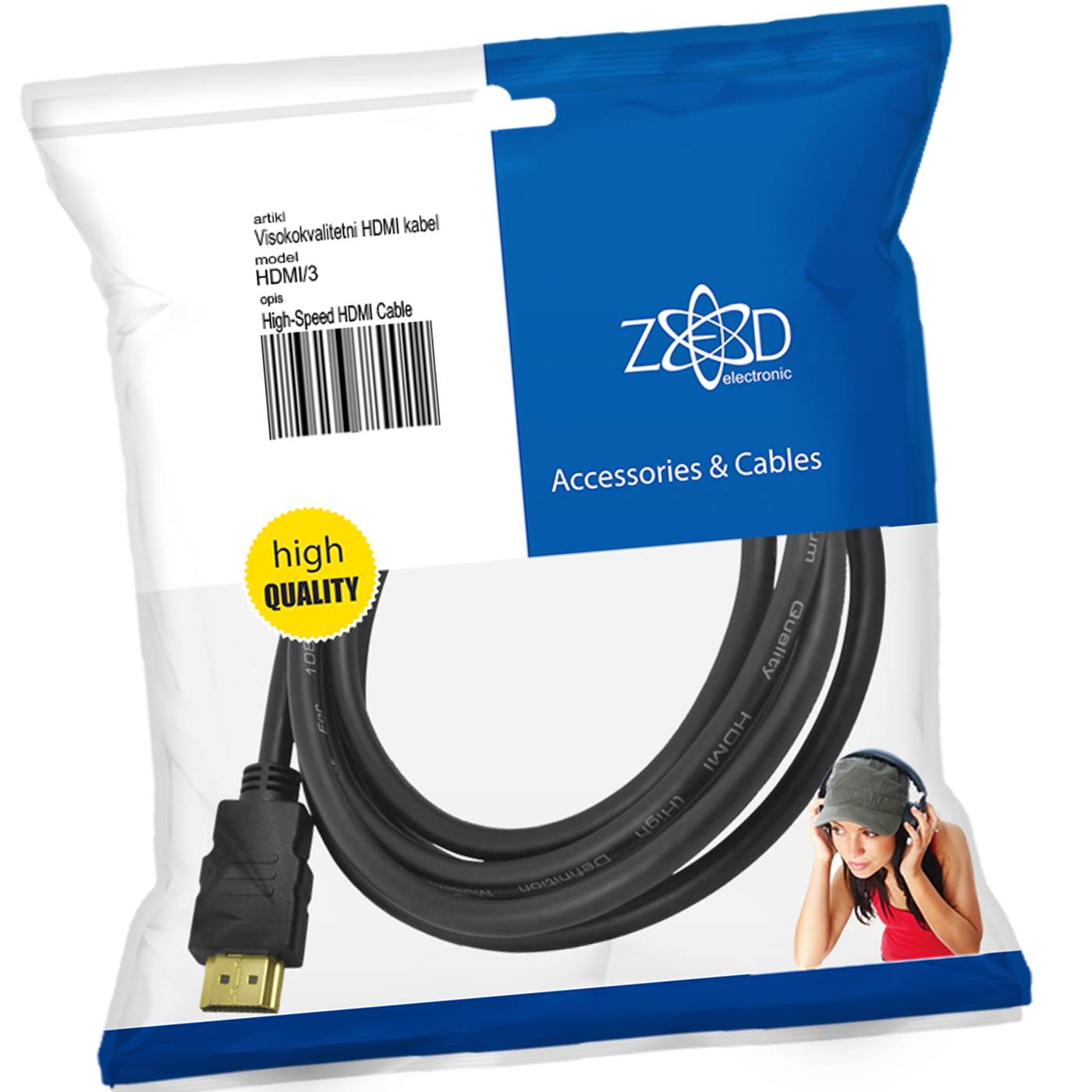 ZED electronic HDMI kabel, 3.0 met, ver. 1.4 - HDMI/3