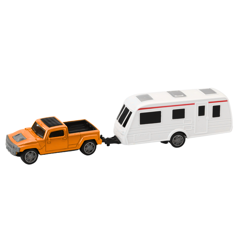 Metalni set vozila Pickup s kamperom DIE-CAST - narančasti