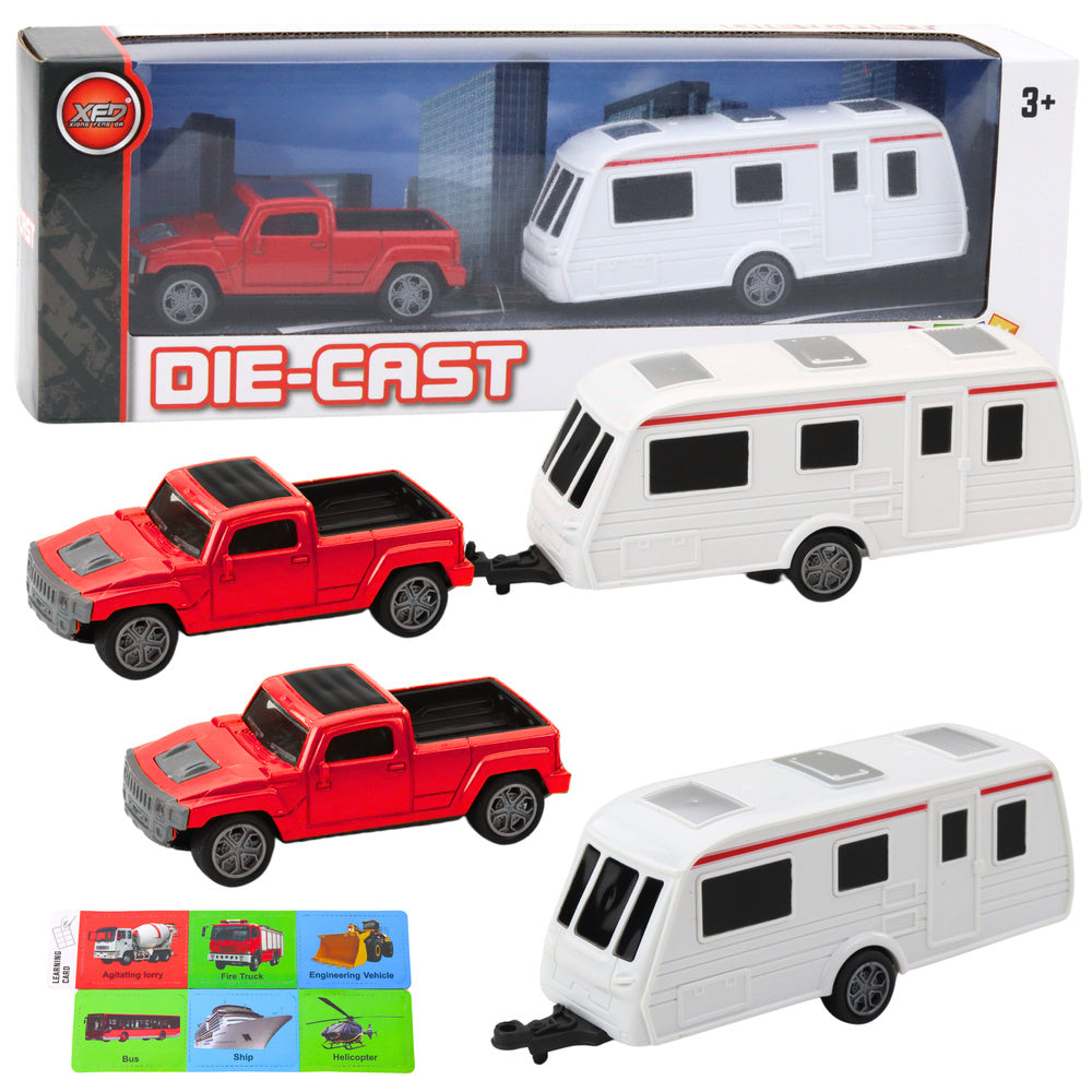 Metalni set vozila Pickup s kamperom DIE-CAST - crveno/bijeli