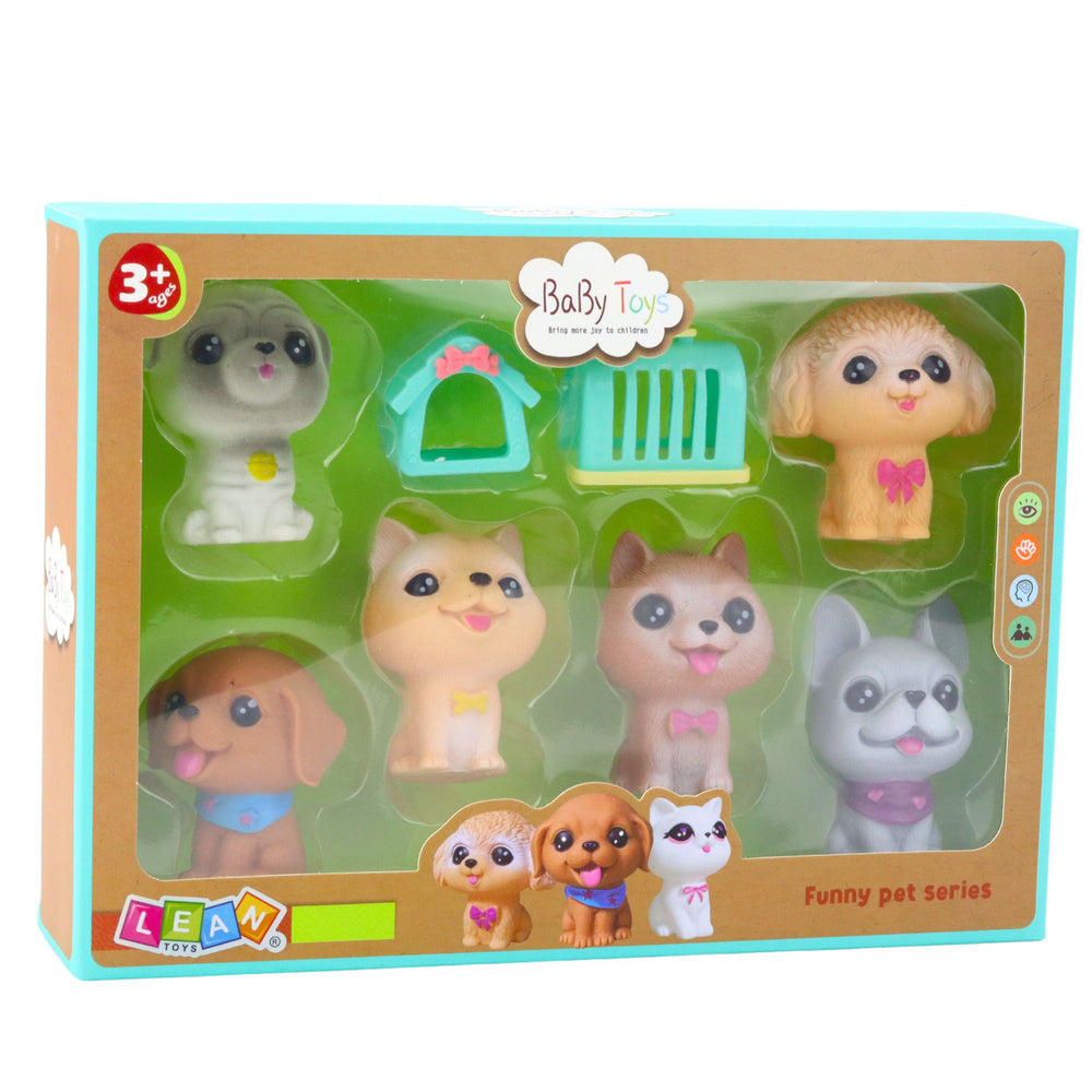 Set gumenih figura psića sa kućicom - tirkizni