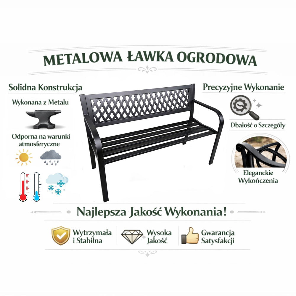 Vrtna metalna klupa s naslonom 120 cm - crna