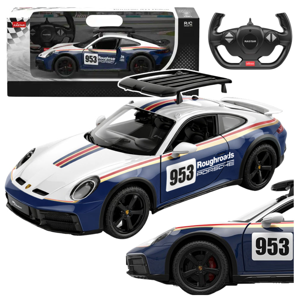 Licencirani auto na daljinsko upravljanje Porsche 911 Dakar Performance Rastar 1:14 - bijelo/plavi