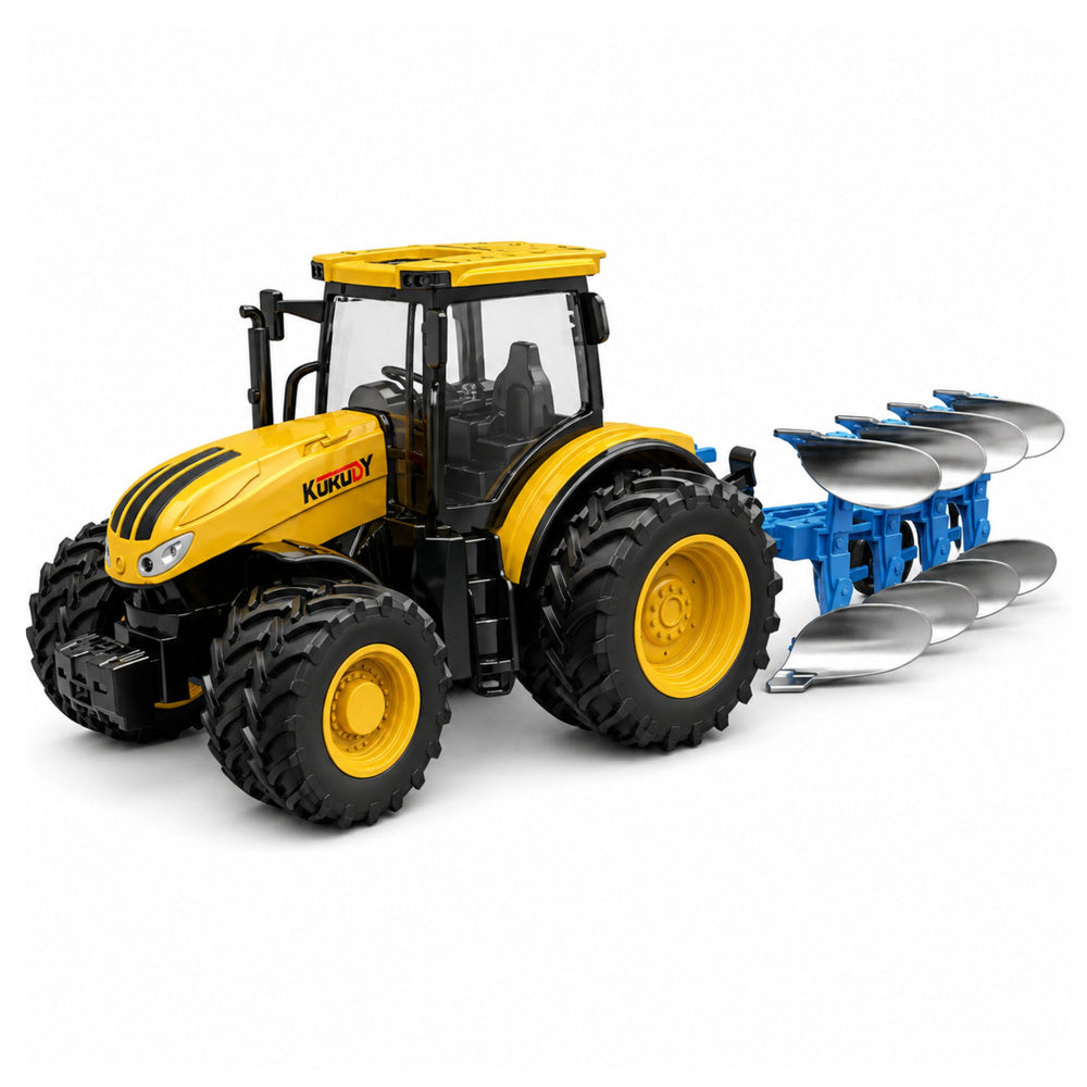 Agricultural Tractor with Multi-furrow Plow Lights Sounds Yellow 1:24