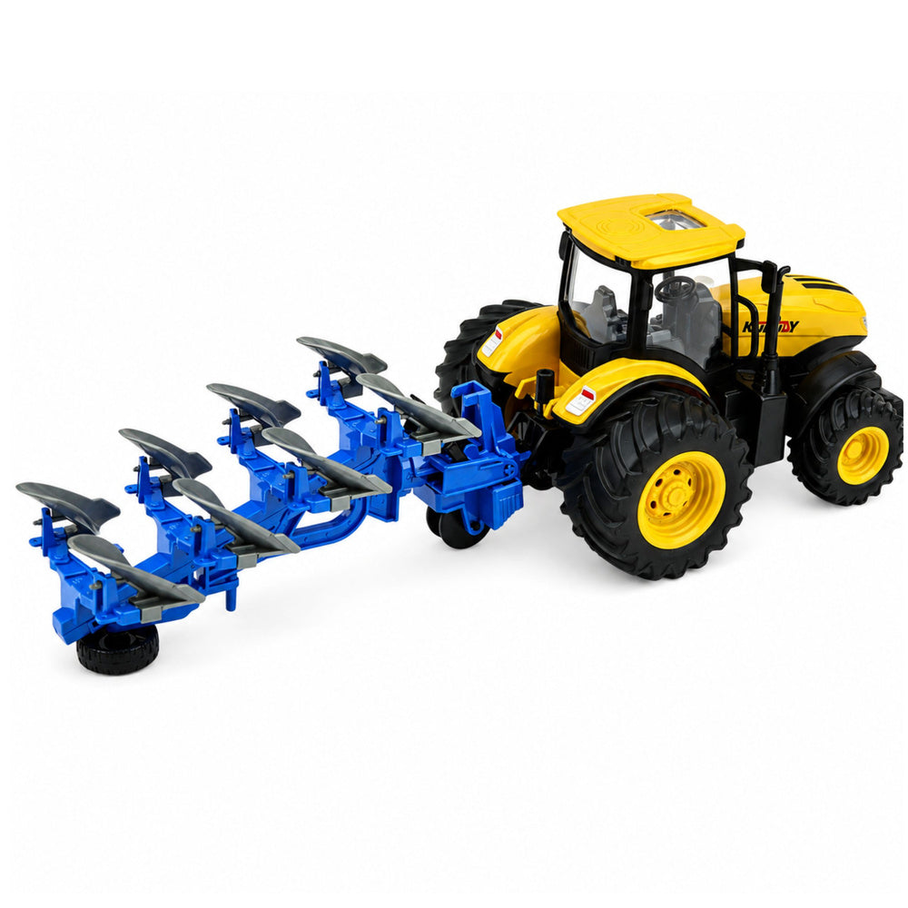 Agricultural Tractor with Multi-furrow Plow Lights Sounds Yellow 1:24