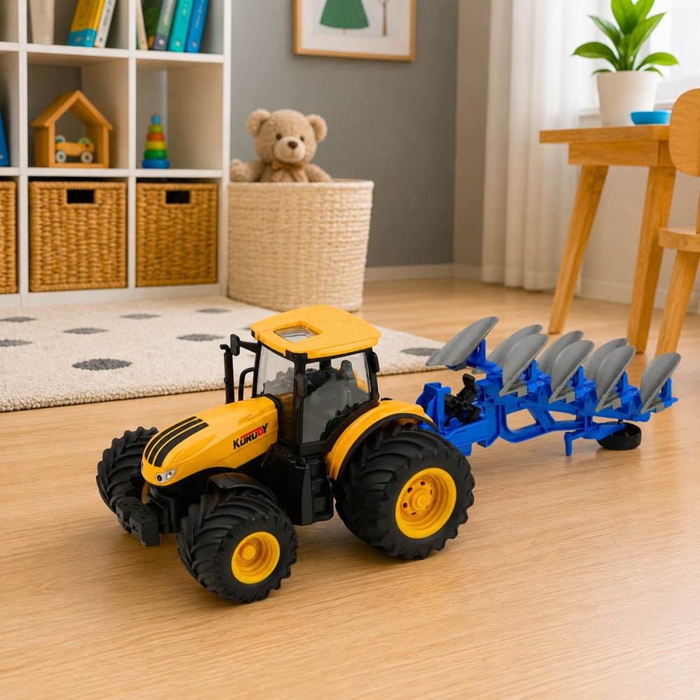 Agricultural Tractor with Multi-furrow Plow Lights Sounds Yellow 1:24
