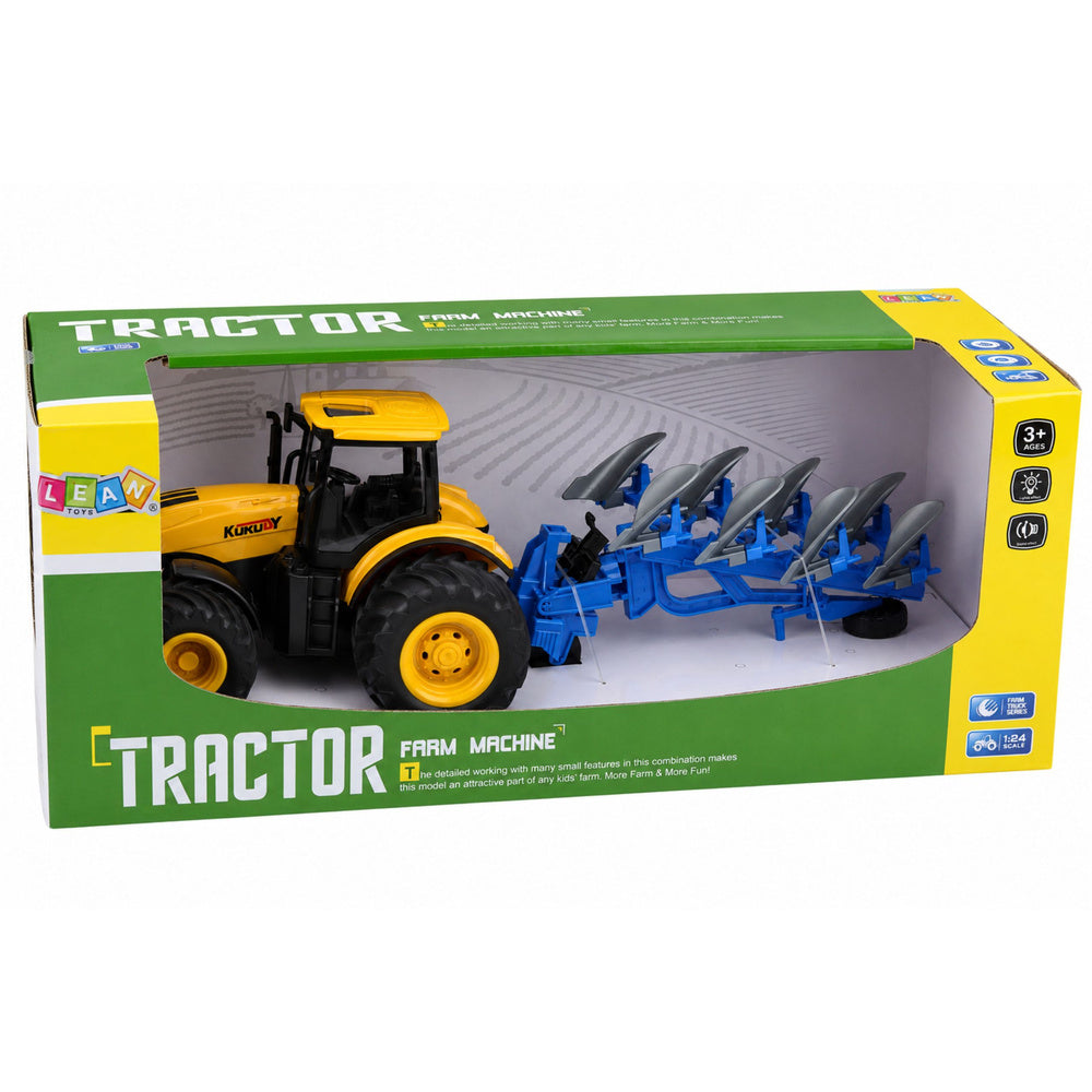Agricultural Tractor with Multi-furrow Plow Lights Sounds Yellow 1:24