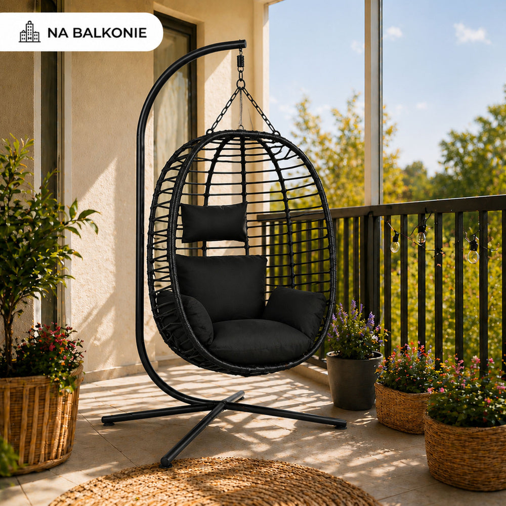 Viseća stolica jaje s jastucima Cocoon - crna